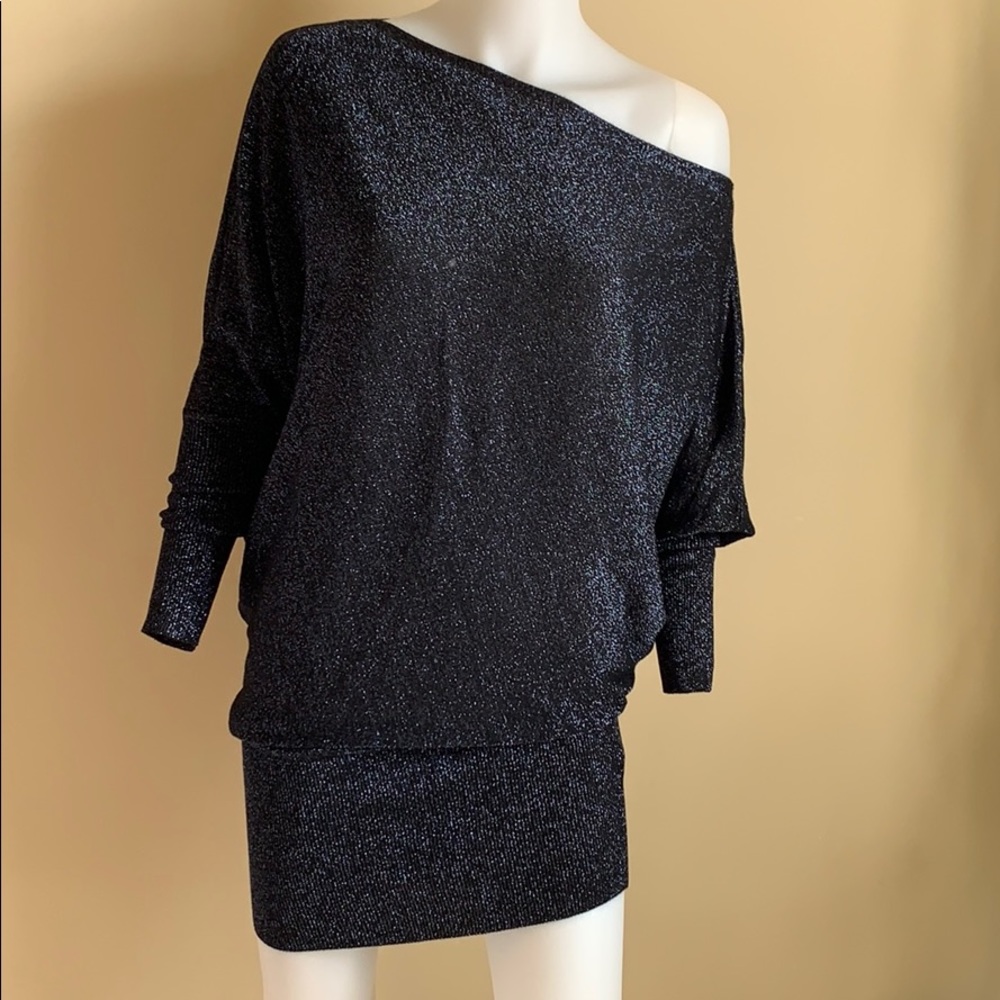 NWOT ZARA Asymmetrical Black Sparkling Sweater, S